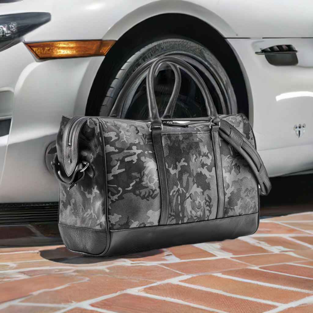 Wanderlust Leather Weekender - Grey Camo