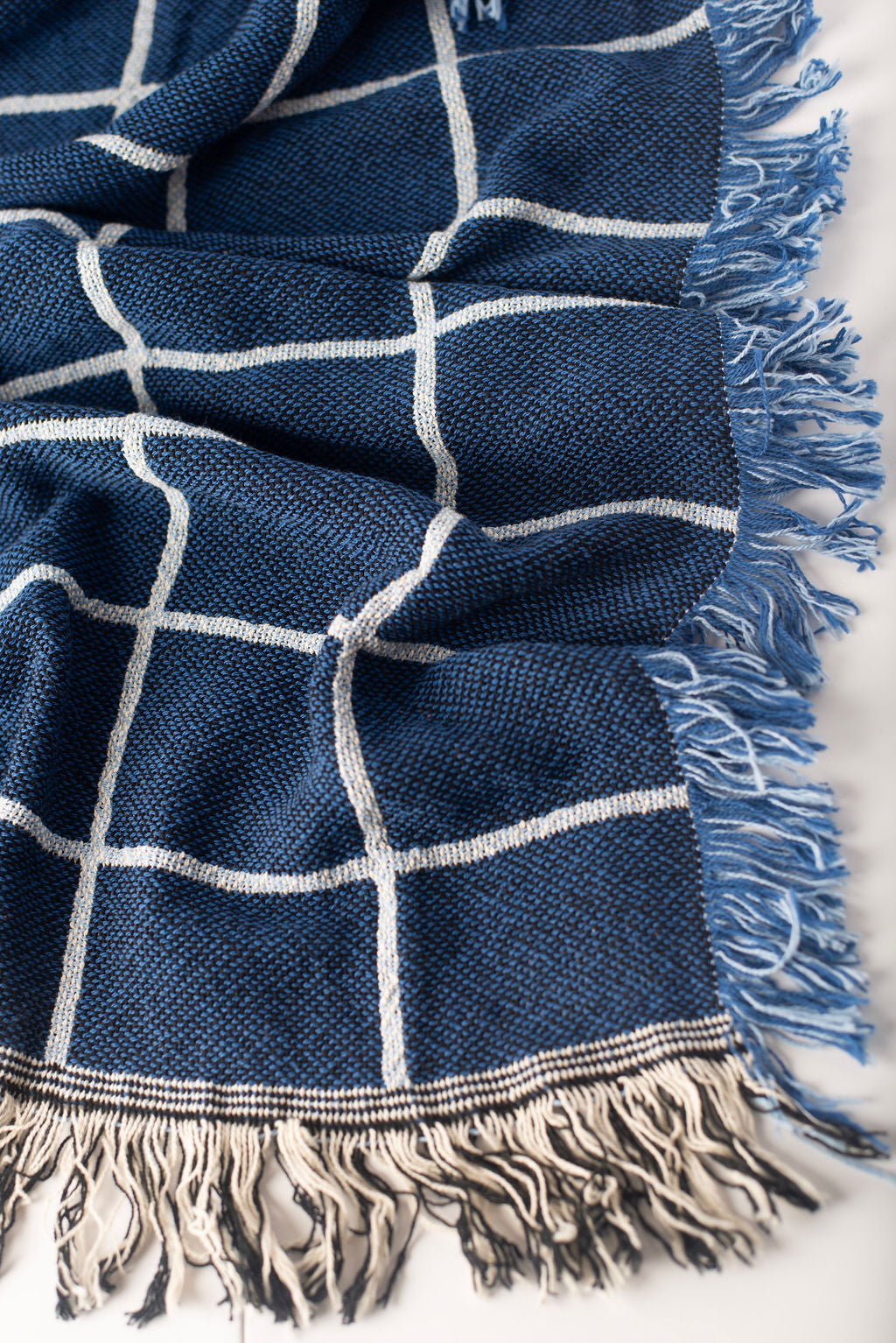 Blue Grid Jacquard Woven Throw