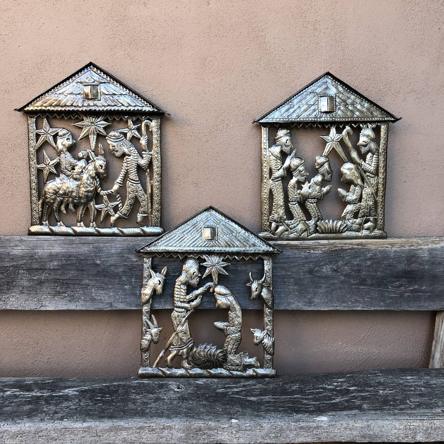 Nativity with Magi – Haitian Recycled Steel Wall Art 12"x14"