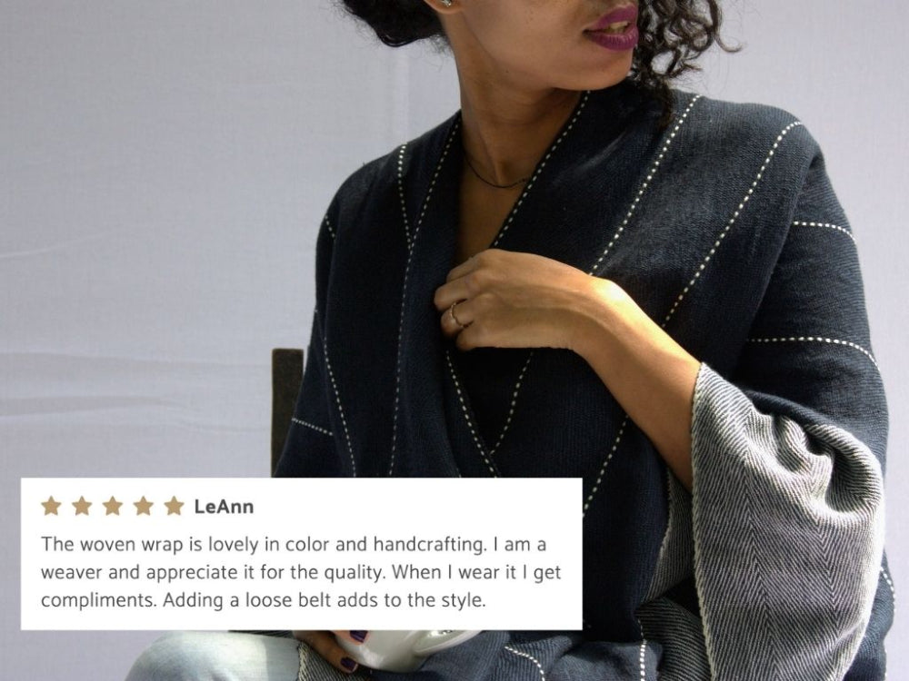anna cape in black with five star customer review