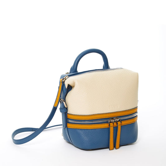 SUSU Blue Leather Backpack Purse for Women Convertible Crossbody Bag Medium Size with Front and Back Pockets