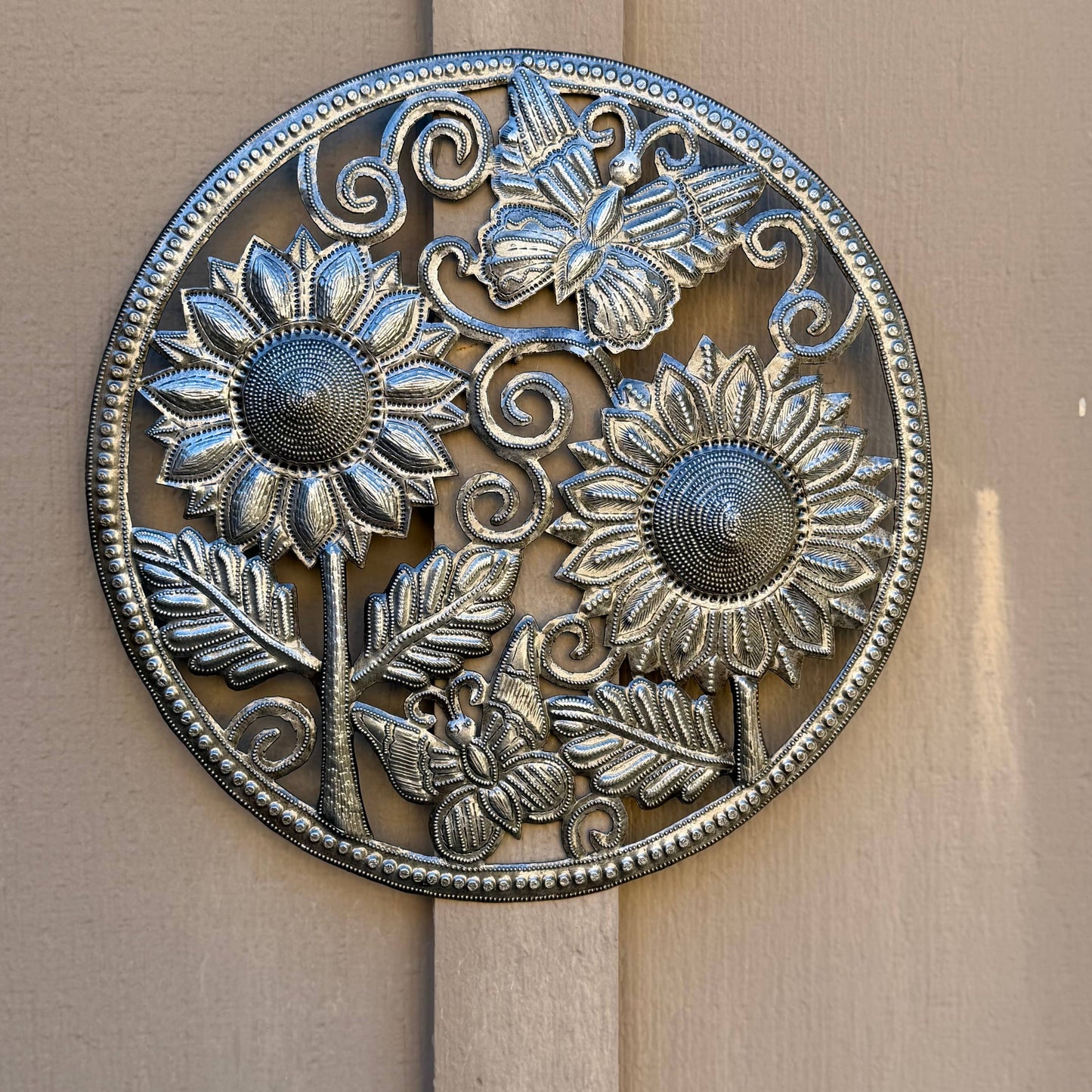 Haitian Sunflower & Butterfly Metal Wall Sculpture by Jorby
