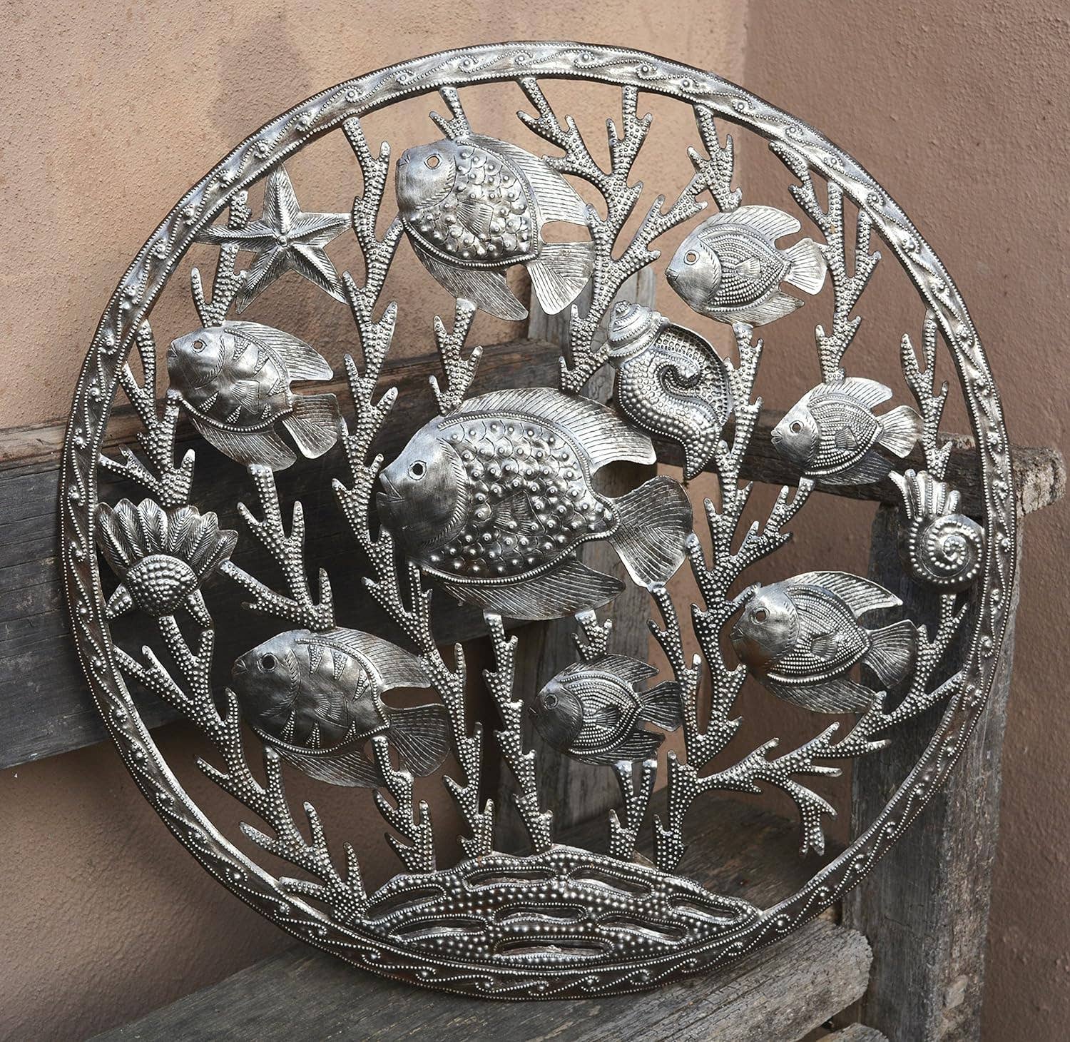 Fish, Sea Life Metal Wall Hanging, Fair Trade Recycled 23"