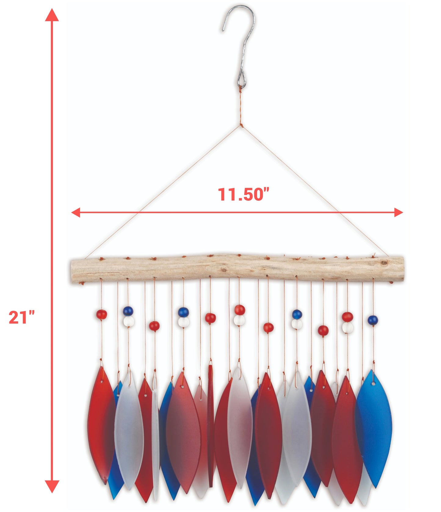 Patriotic Feather Sea Glass Wind Chime
