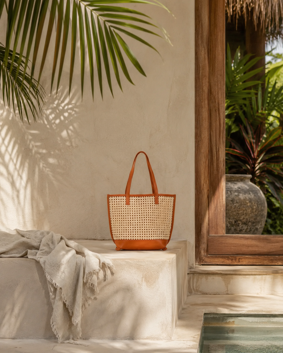 Raja Leather and Cane Tote