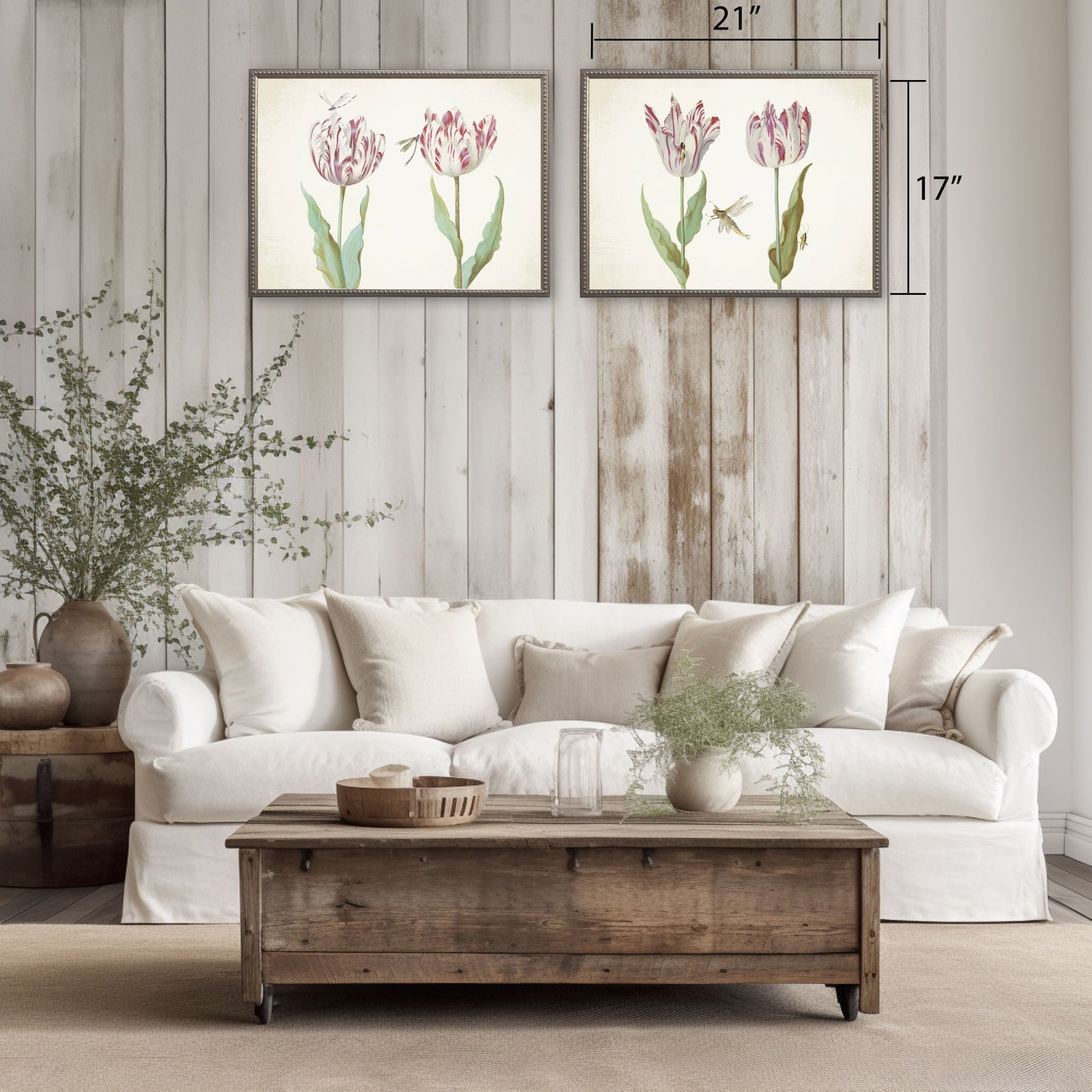 Dragonfly and Pink Flowers in Silver-Beaded Frame
