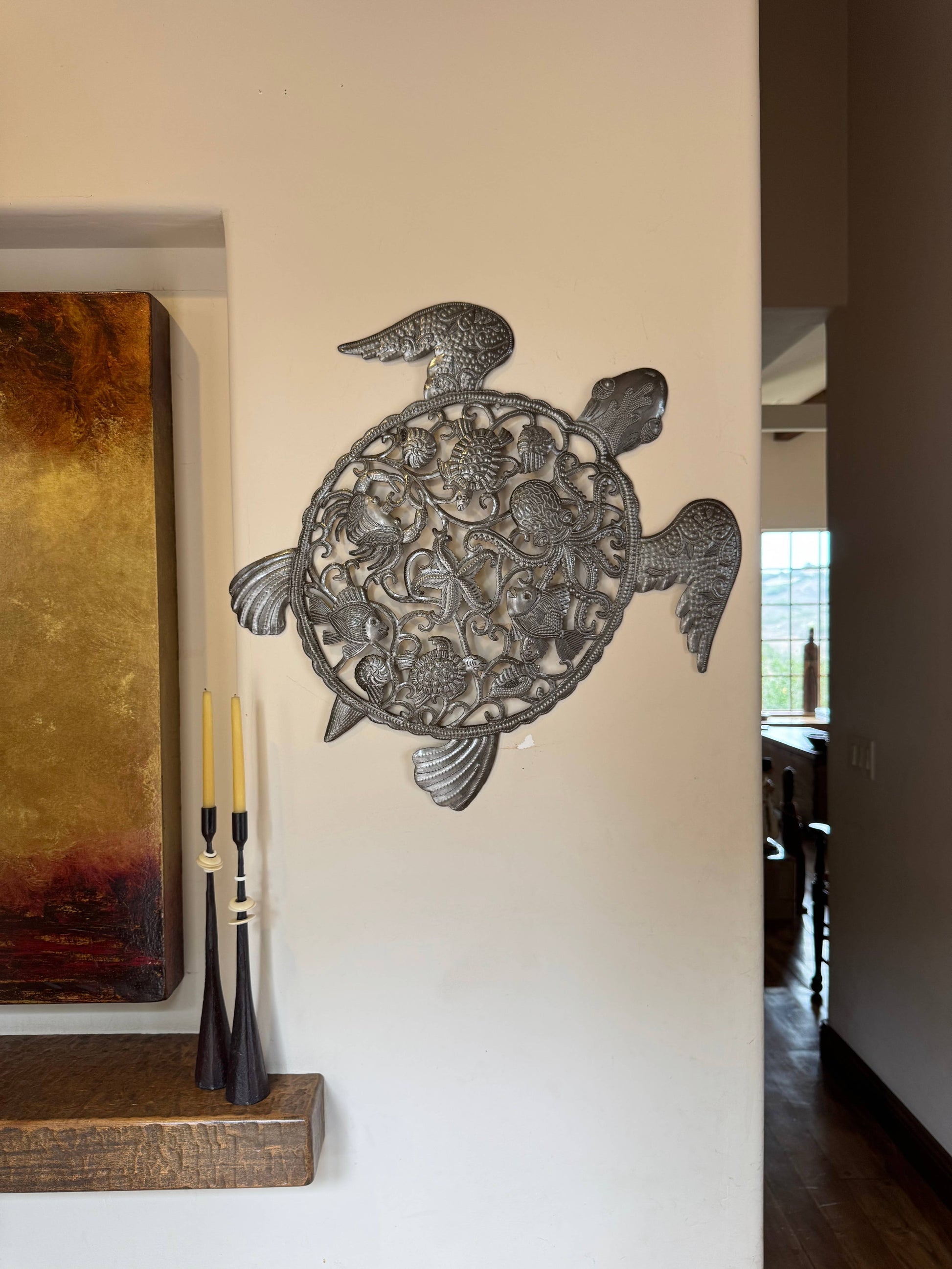 Sea Turtle Wall Art Haitian Metal Coastal Beach Decor 24x22