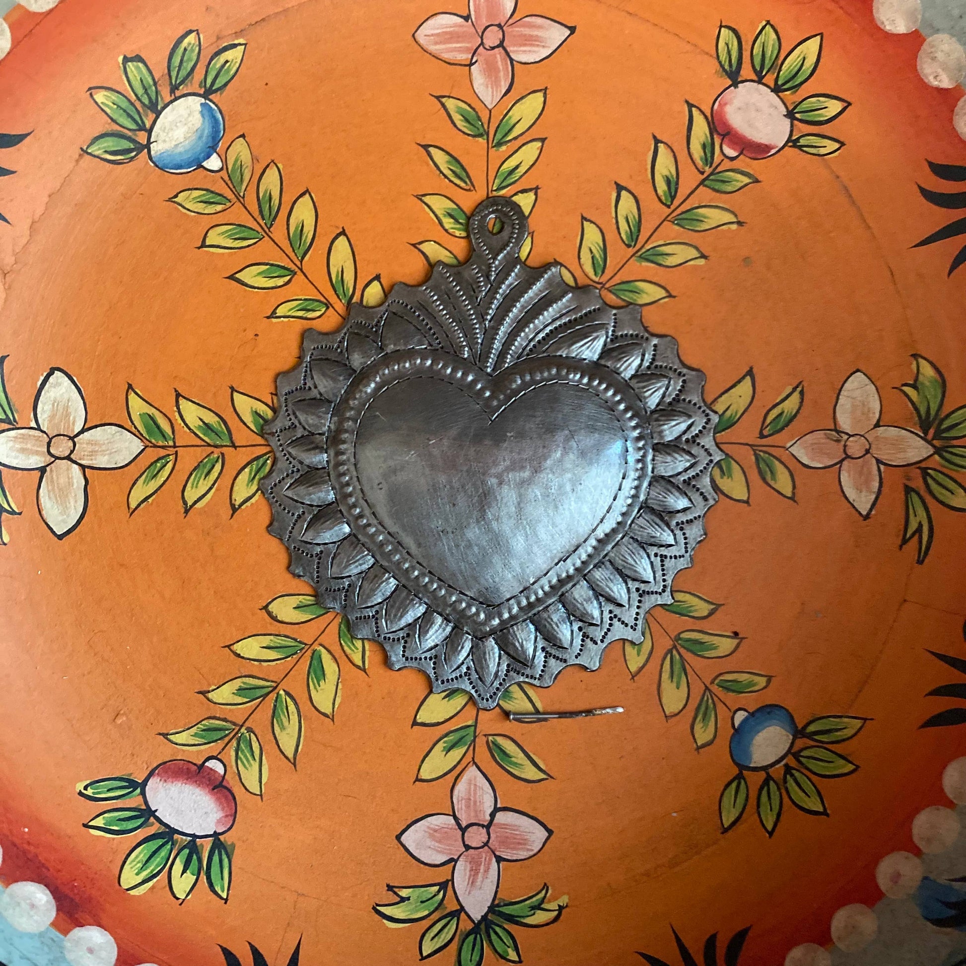 Sacred Heart, Wall Decor,Handmade Metal Haiti 4.25" x 4.5"