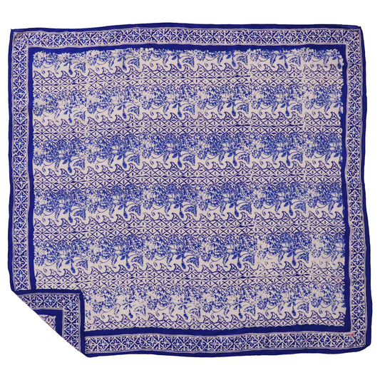 Large 39" Hand Dyed Batik Bandana, Soft Lightweight Cotton, Vines in Navy Blue