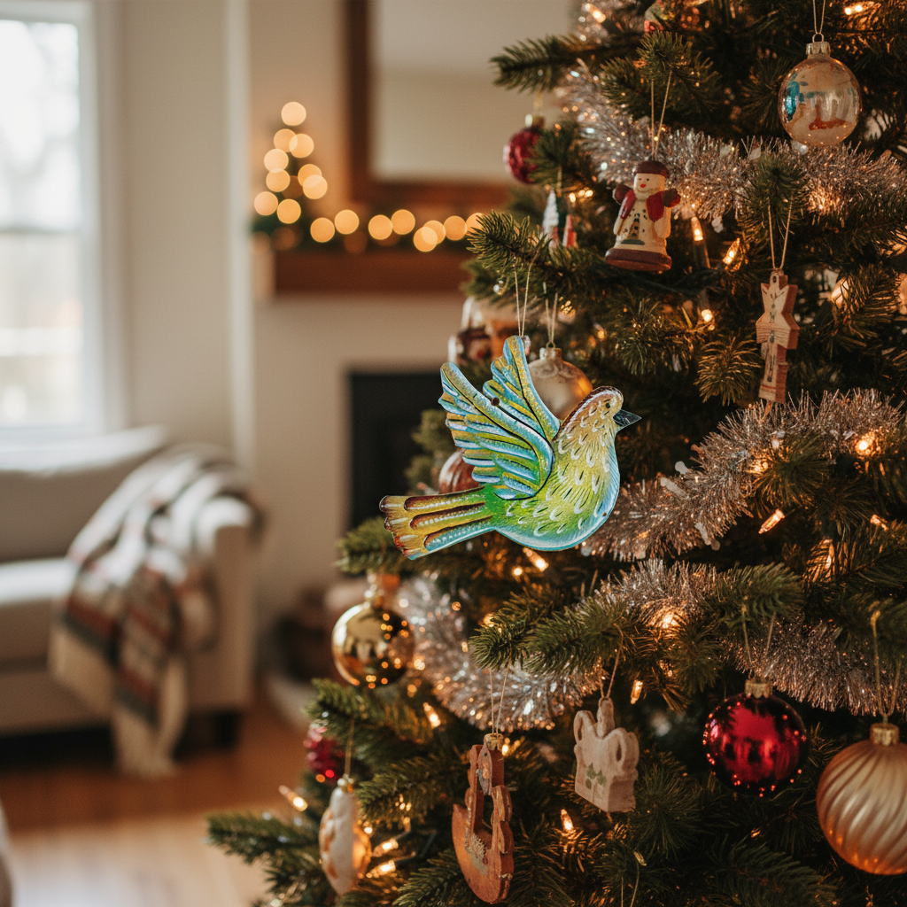 Blue Painted Bird Ornament