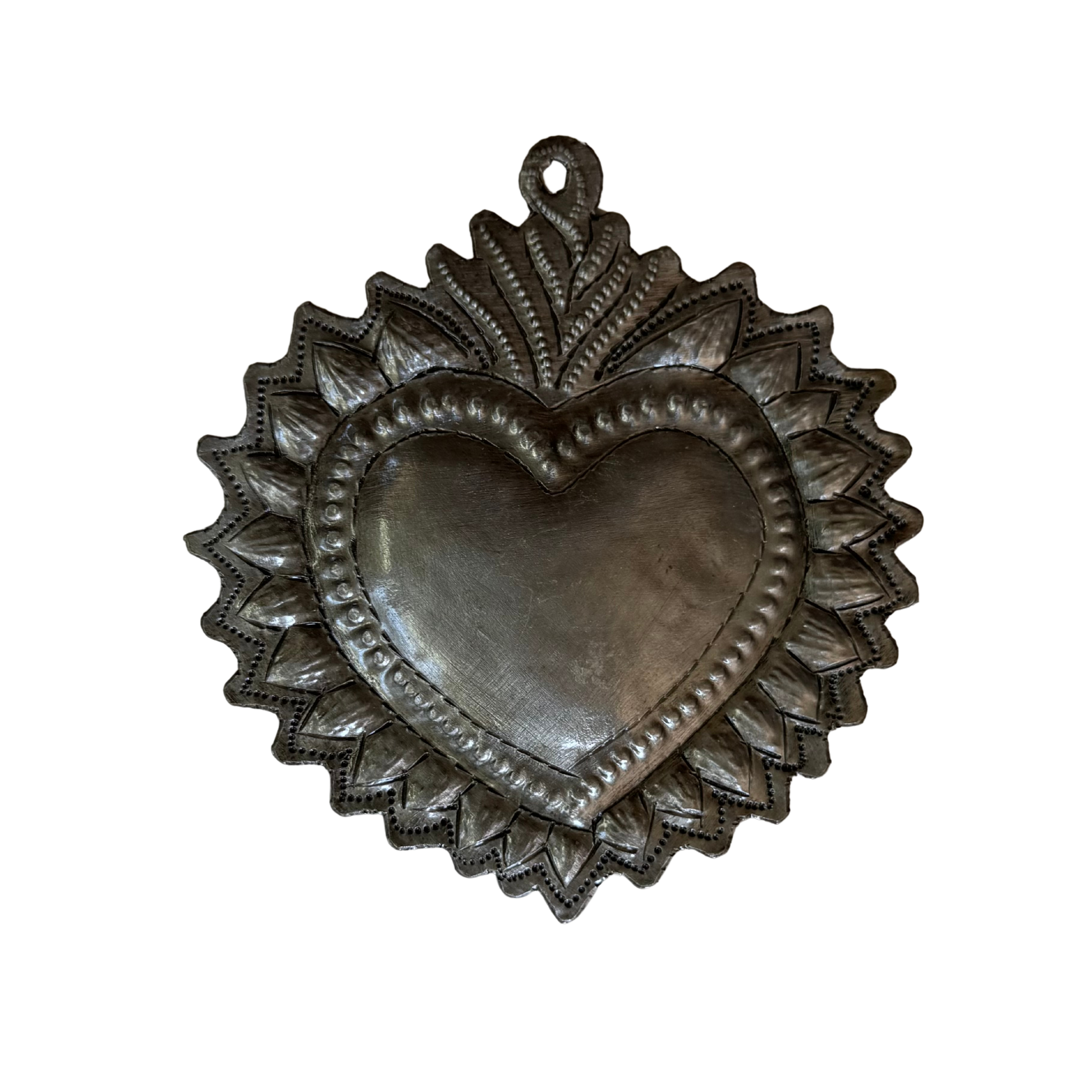 Sacred Heart, Wall Decor,Handmade Metal Haiti 4.25" x 4.5"