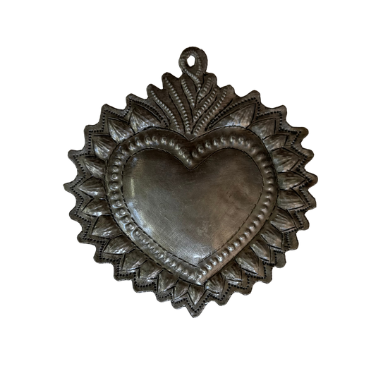 Sacred Heart, Wall Decor,Handmade Metal Haiti 4.25" x 4.5"