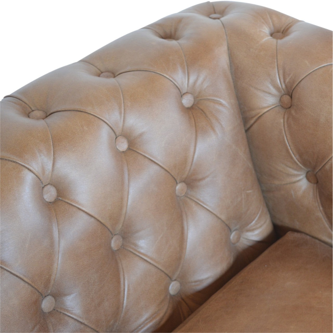 Solid Wood Buffalo Leather Chesterfield, Dark Brown