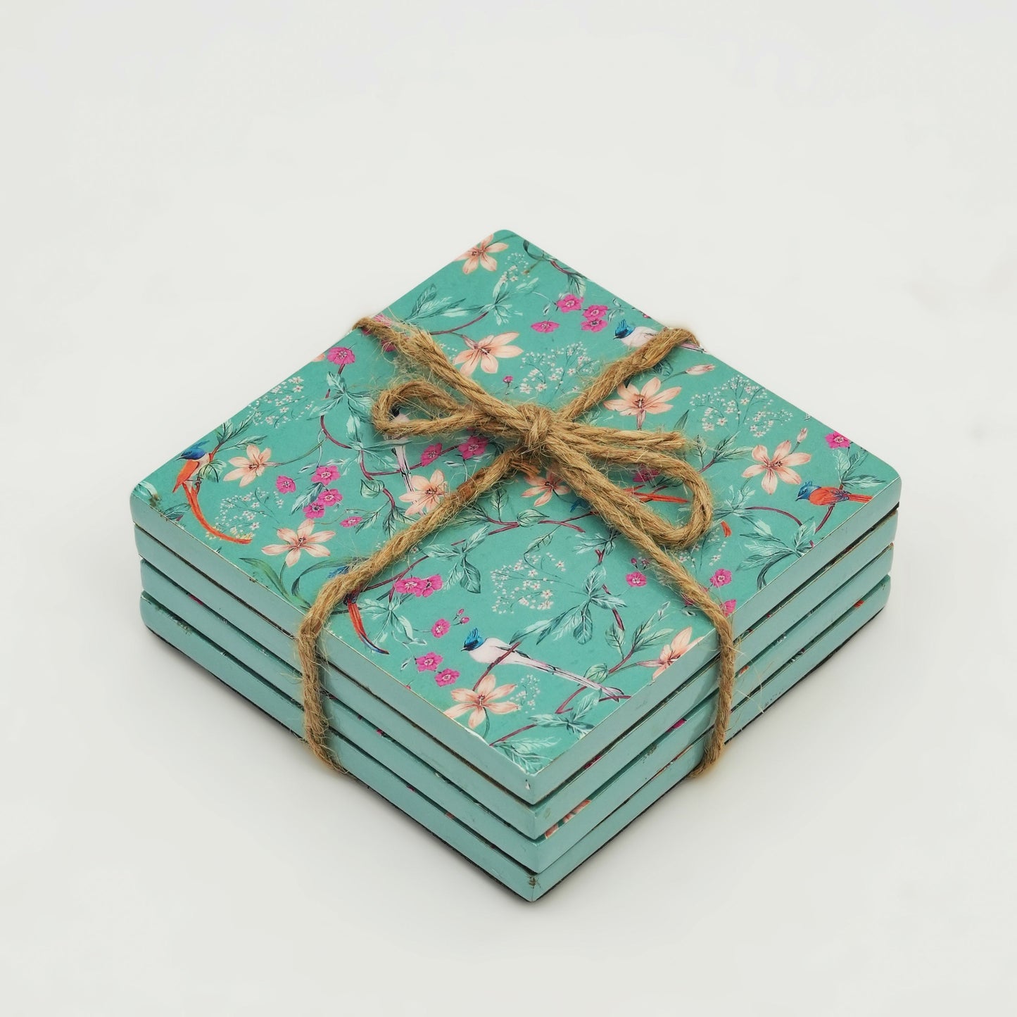 Aqua Flora Enamel Coasters, Set of 4