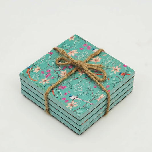Aqua Flora Enamel Coasters, Set of 4