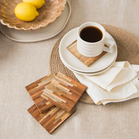 Wooden Marquewood Two Tone Coaster Set of 4