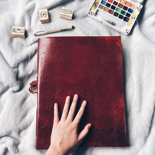 Extra Large World Map Handmade Leather Journal