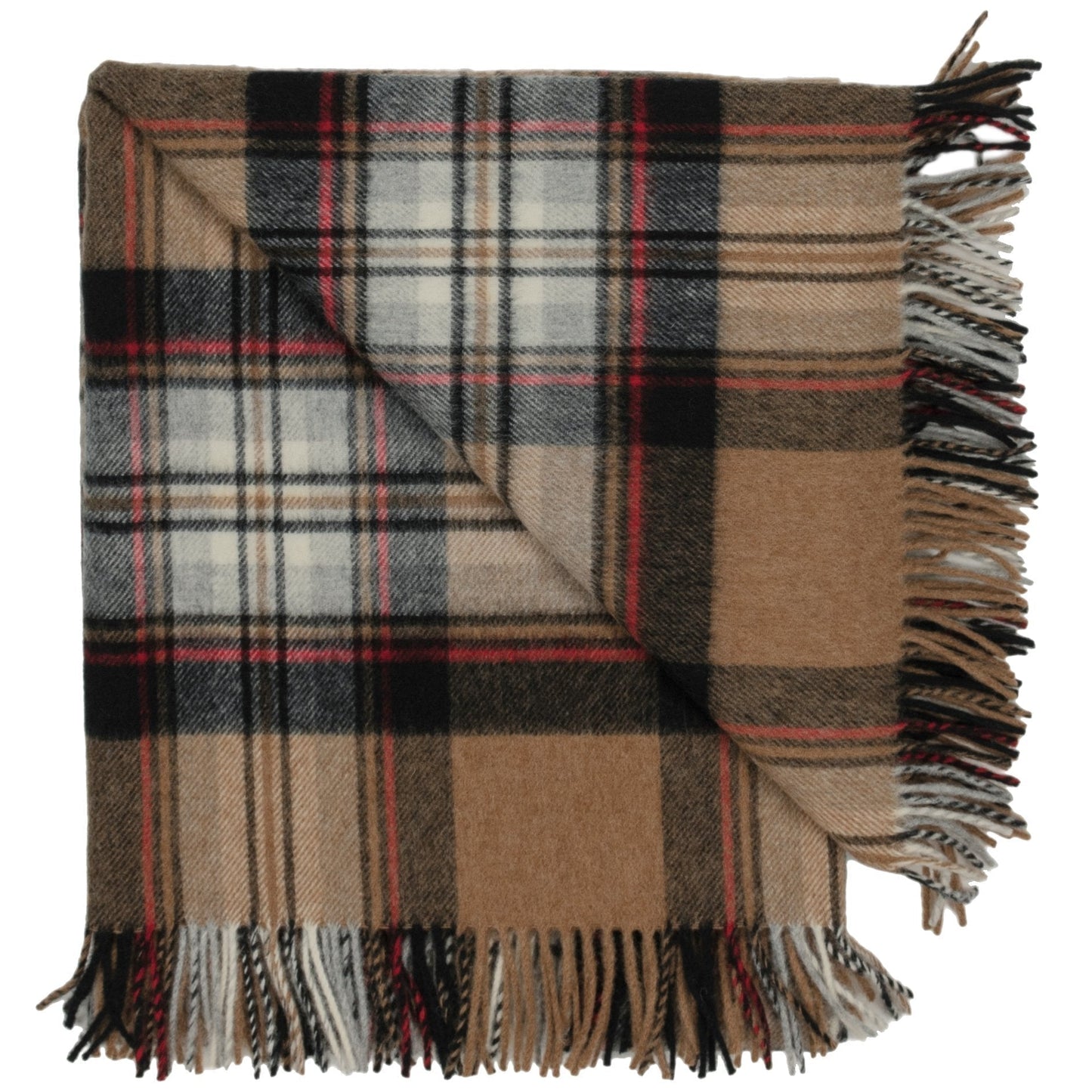 Highland Tartan Tweed Merino Wool Throw ~ Camel Stewart ~