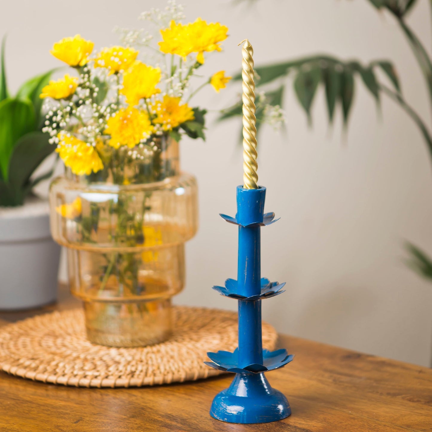 Lotus Bloom Tapered Aluminum Candleholder