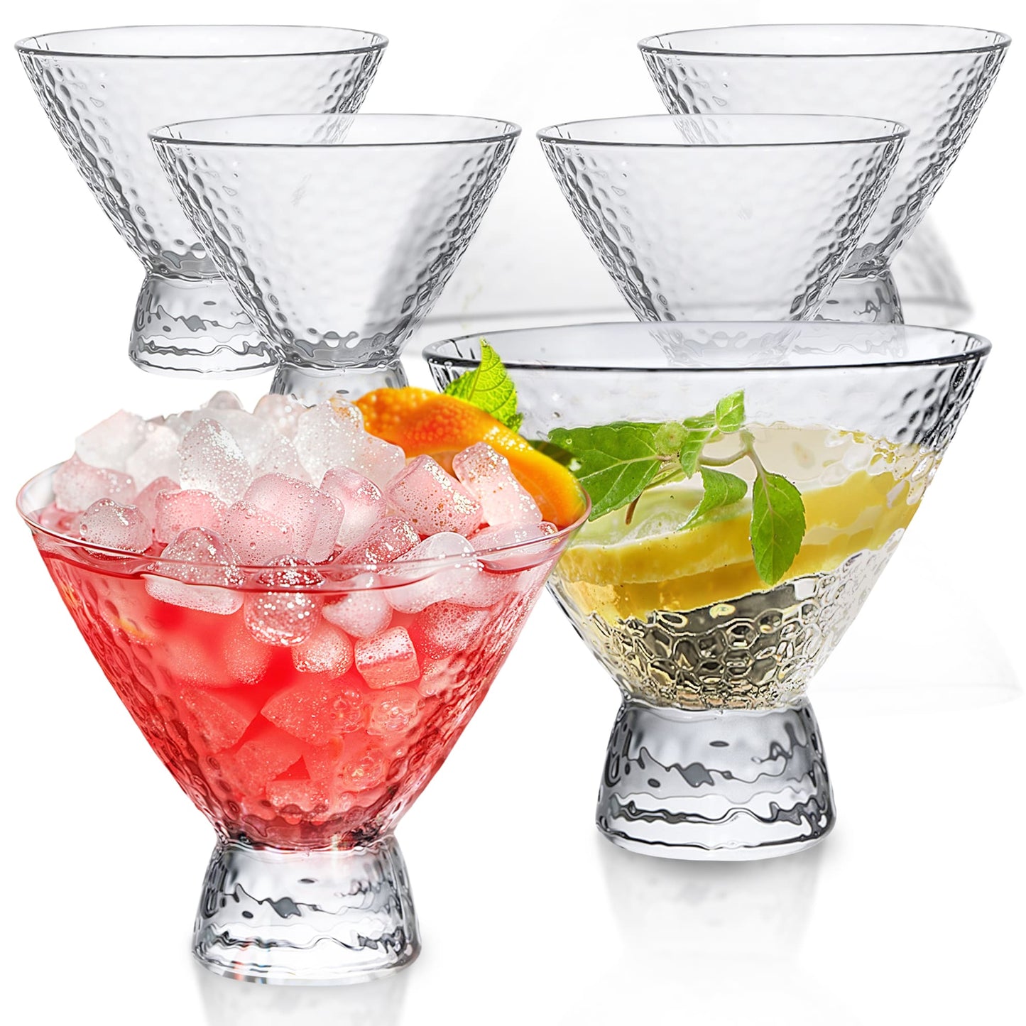 Clear Hammered Cocktail Martini Glasses