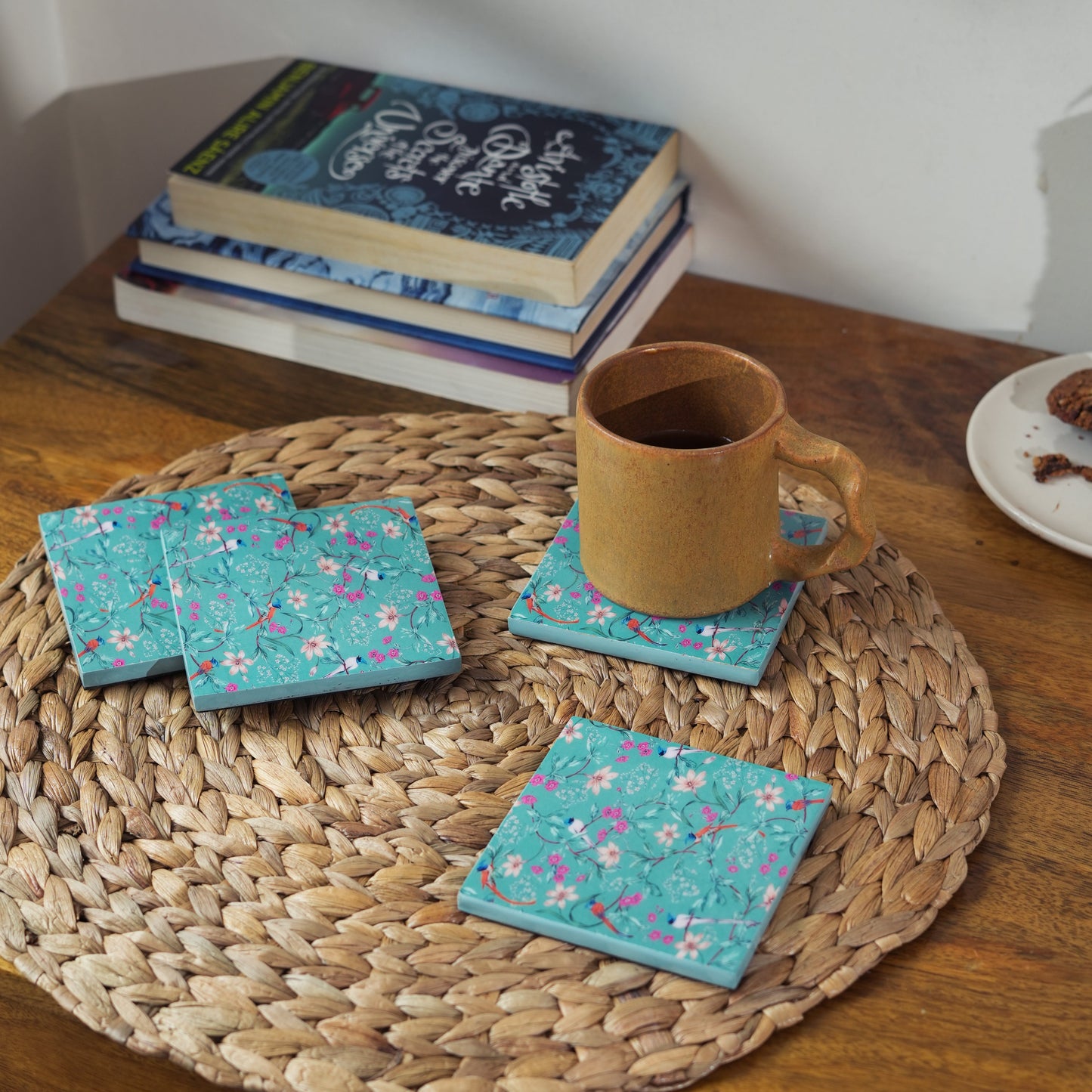 Aqua Flora Enamel Coasters, Set of 4