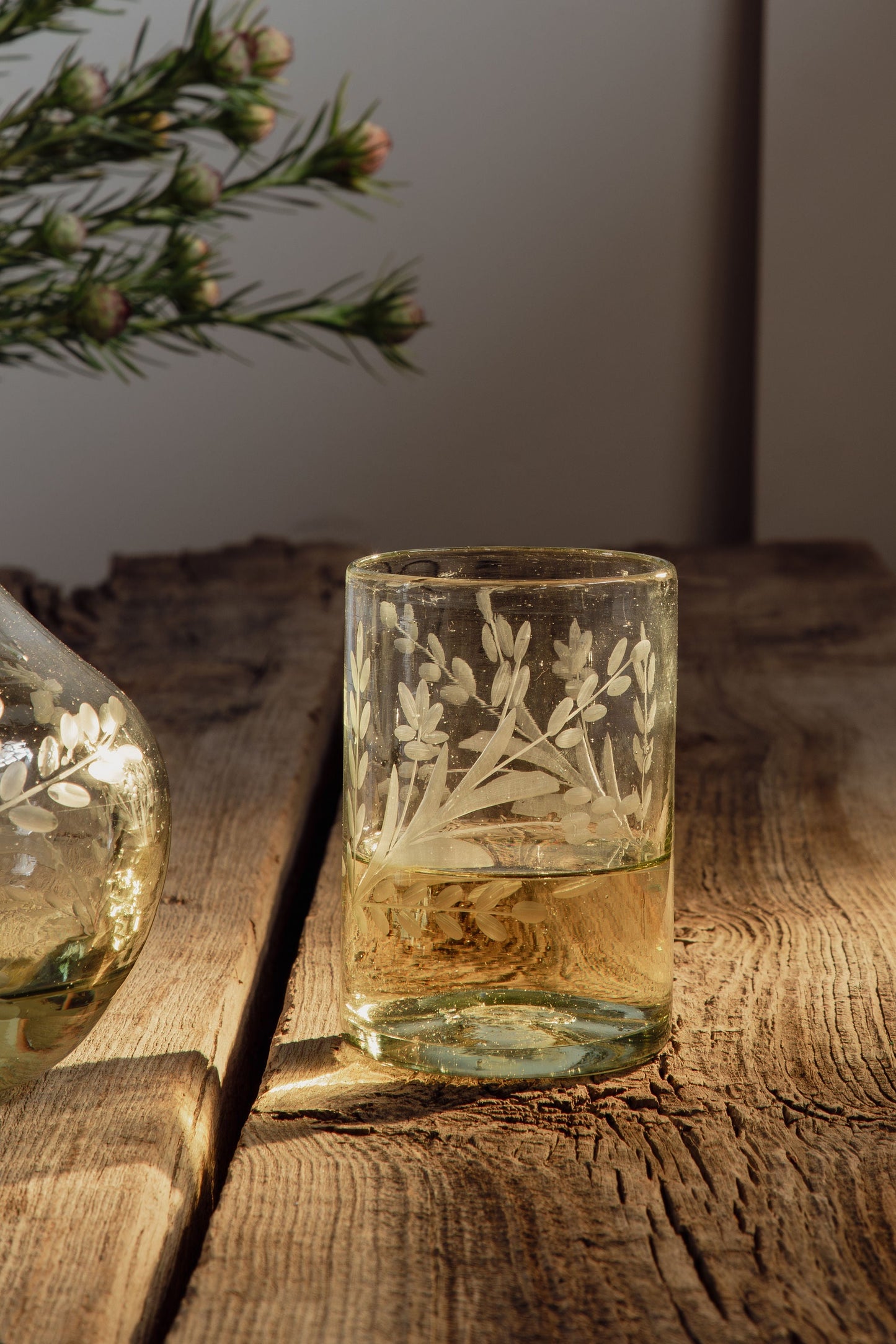 Hand-etched Tumbler Glass, Set of 2