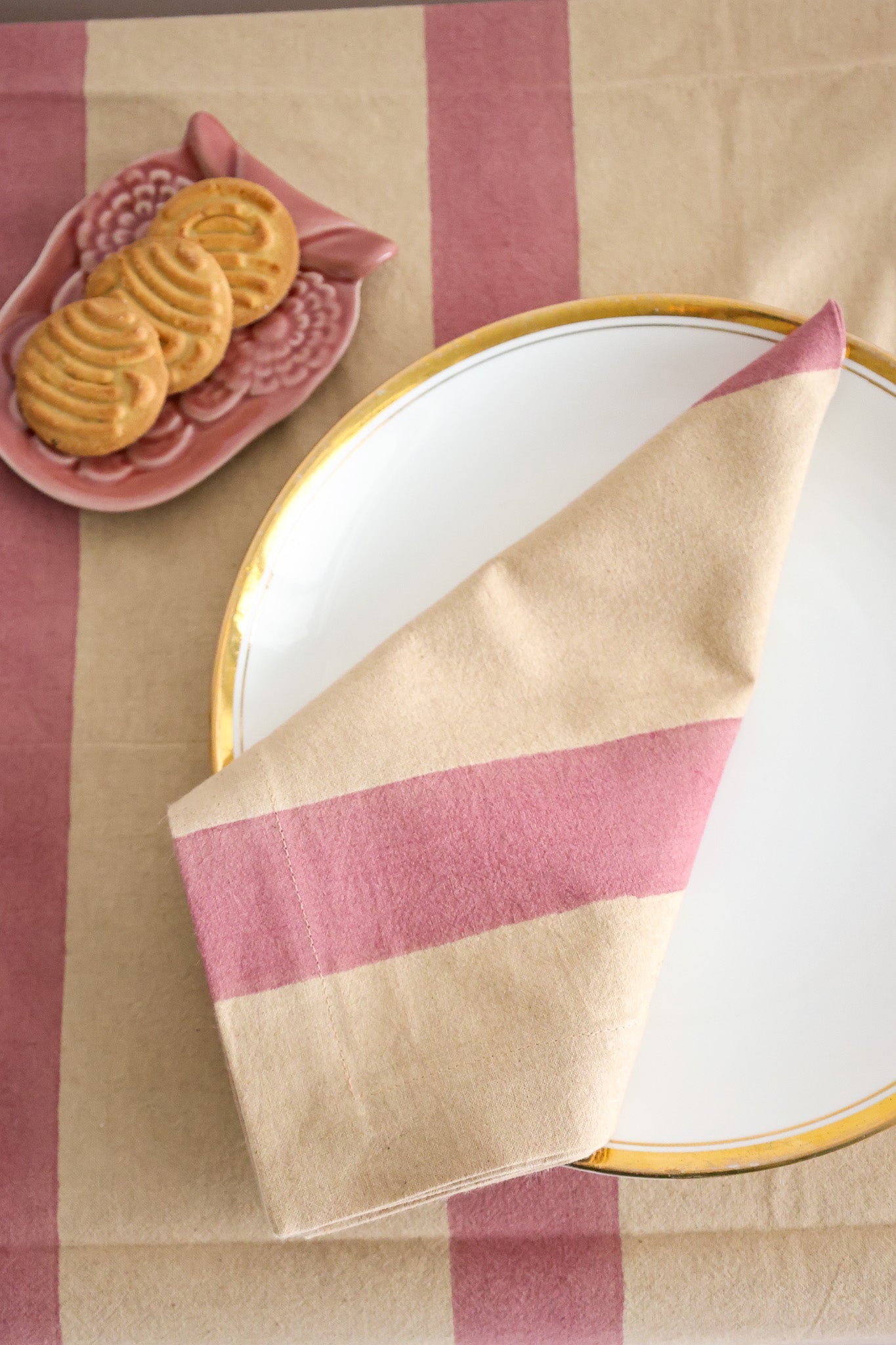 Oh! Stripes (Rose) Block Print Napkins, Set of 4