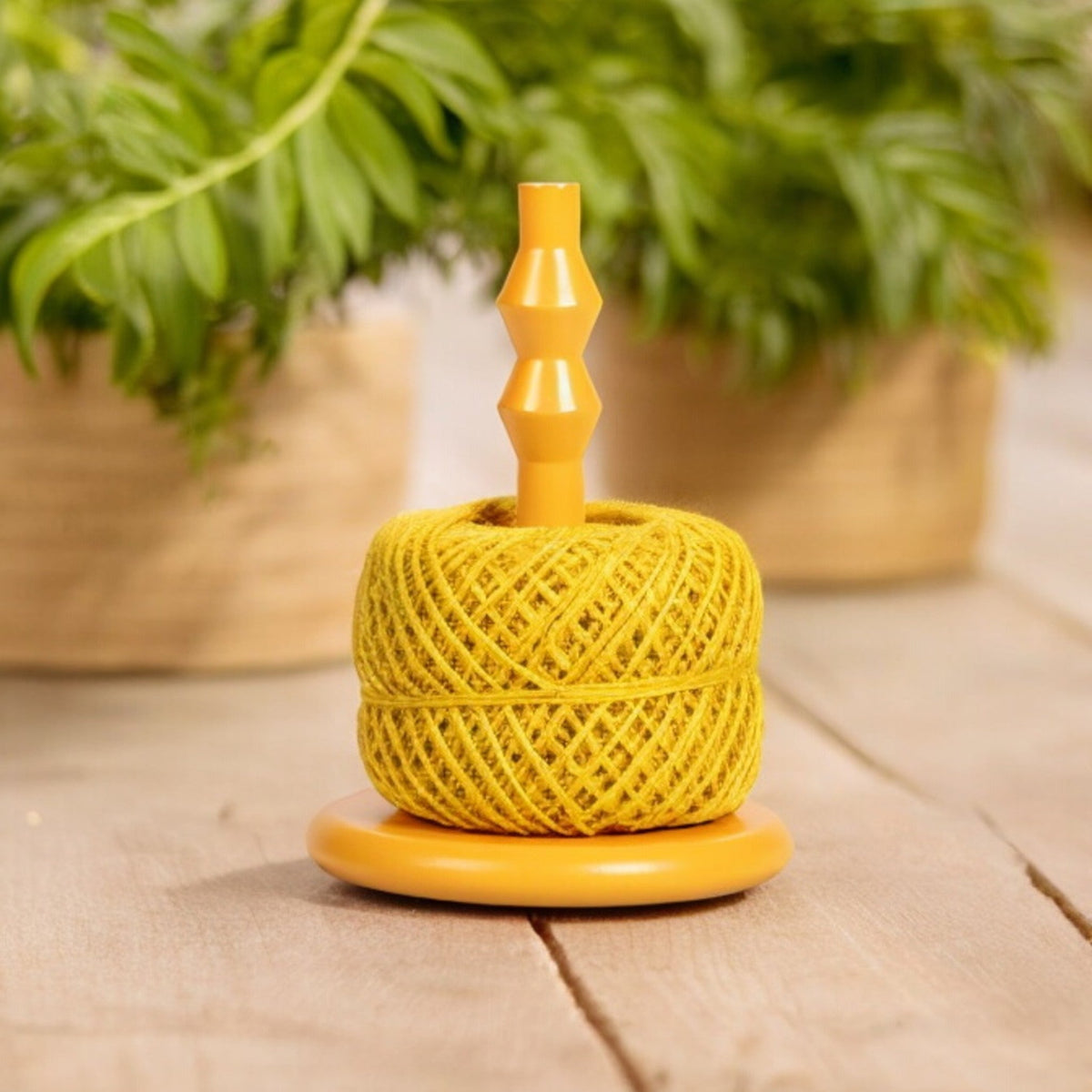 Wooden Twine Holder with Jute Ball in Sulphur Yellow