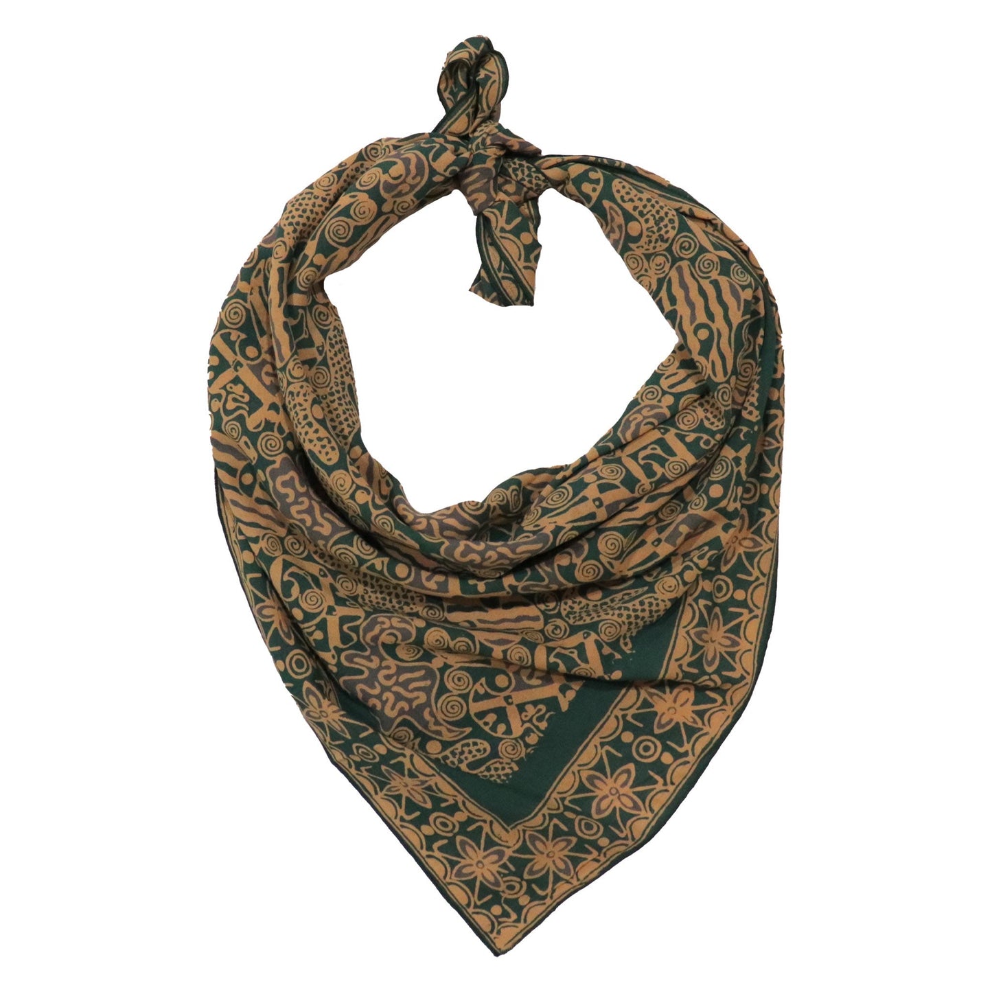 Large 39" Hand Dyed Batik Bandana, 100% Soft Cotton, Abstract Flowers, Teal, Patina Blue