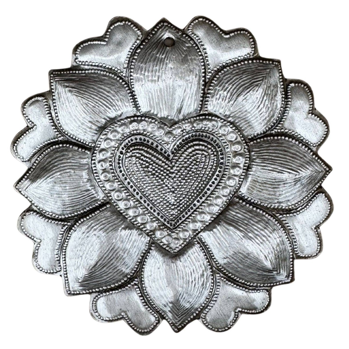 Haitian Metal Heart with Petals Fair Trade 4.5" Art