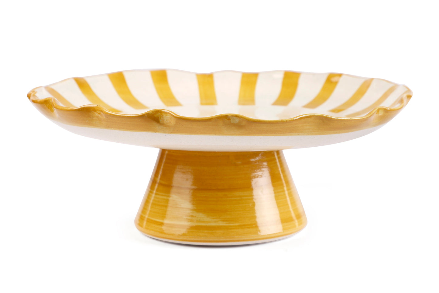Ceramic Stripe Cake Stand - Yellow