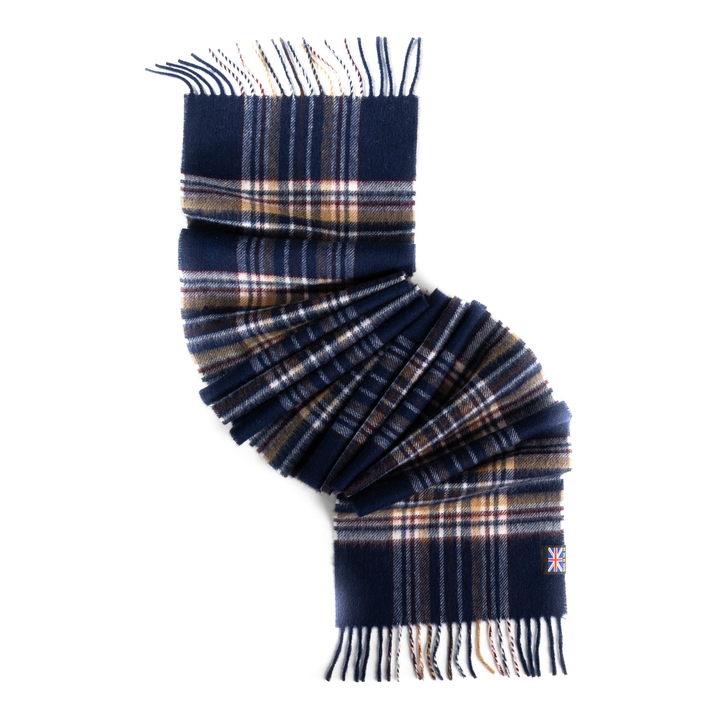 Prince of Scots Fringed Merino Wool Scarf - Navy Stewart