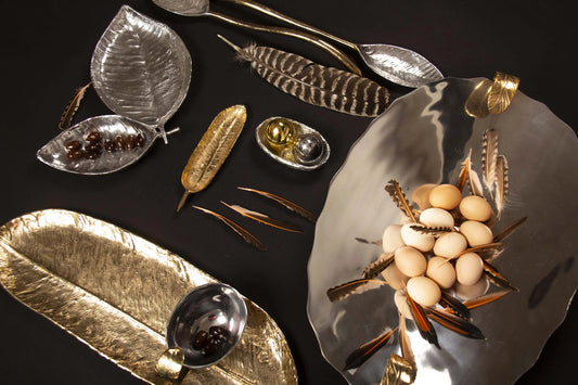 Feather Long Serving Set Polished/Gold