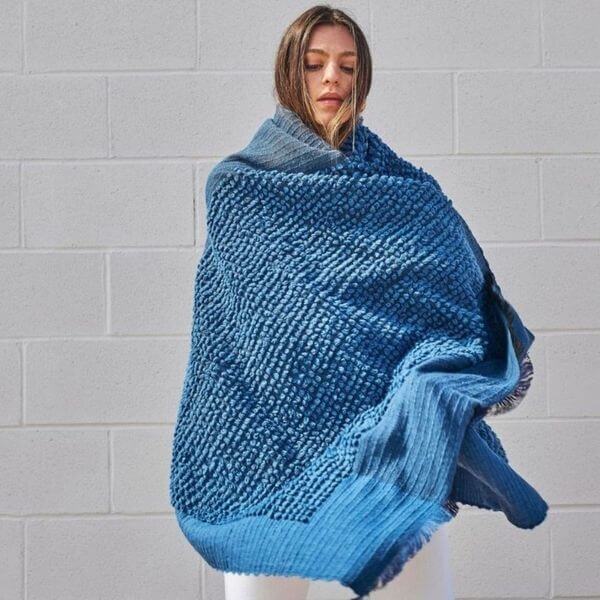Macaroon Midnight Dark Blue Textured Merino Handloom Throw