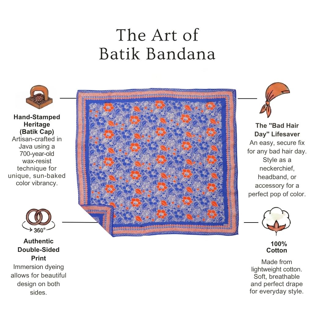 Large 39" Hand Dyed Batik Bandana, 100% Soft Cotton, Sunset Sky