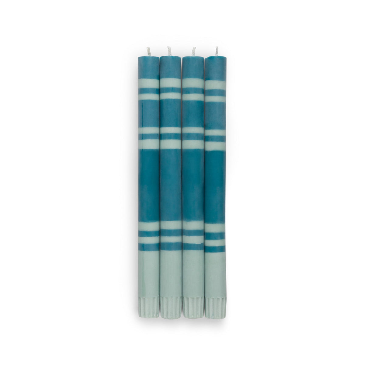Striped Dinner Candles in Opaline Green and Petrol Blue