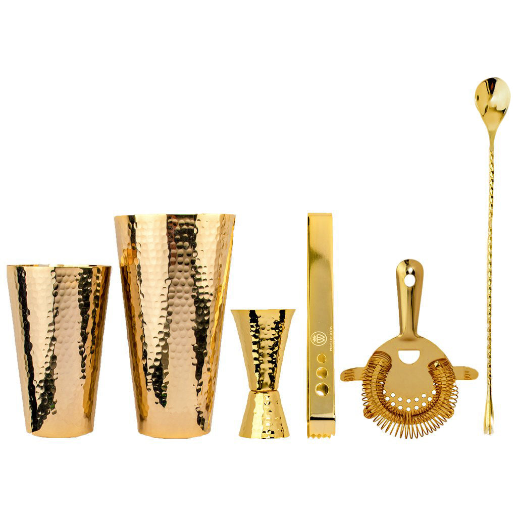 24K Gold Plate Hammered Copper Cocktail Shaker Set
