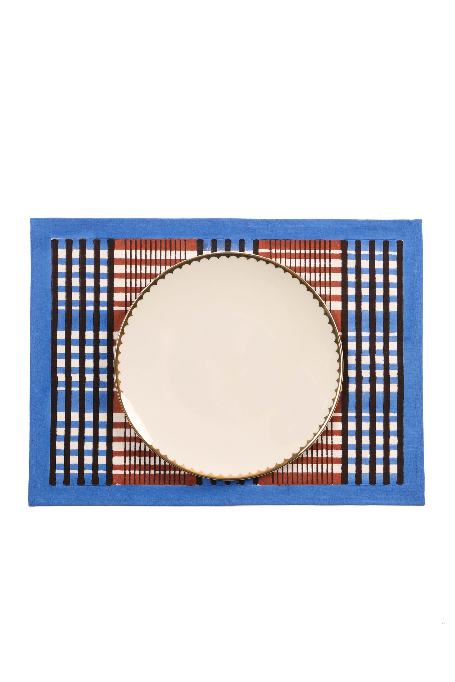 Shetland Plaid Blockprint Placemat in Brown and Blue