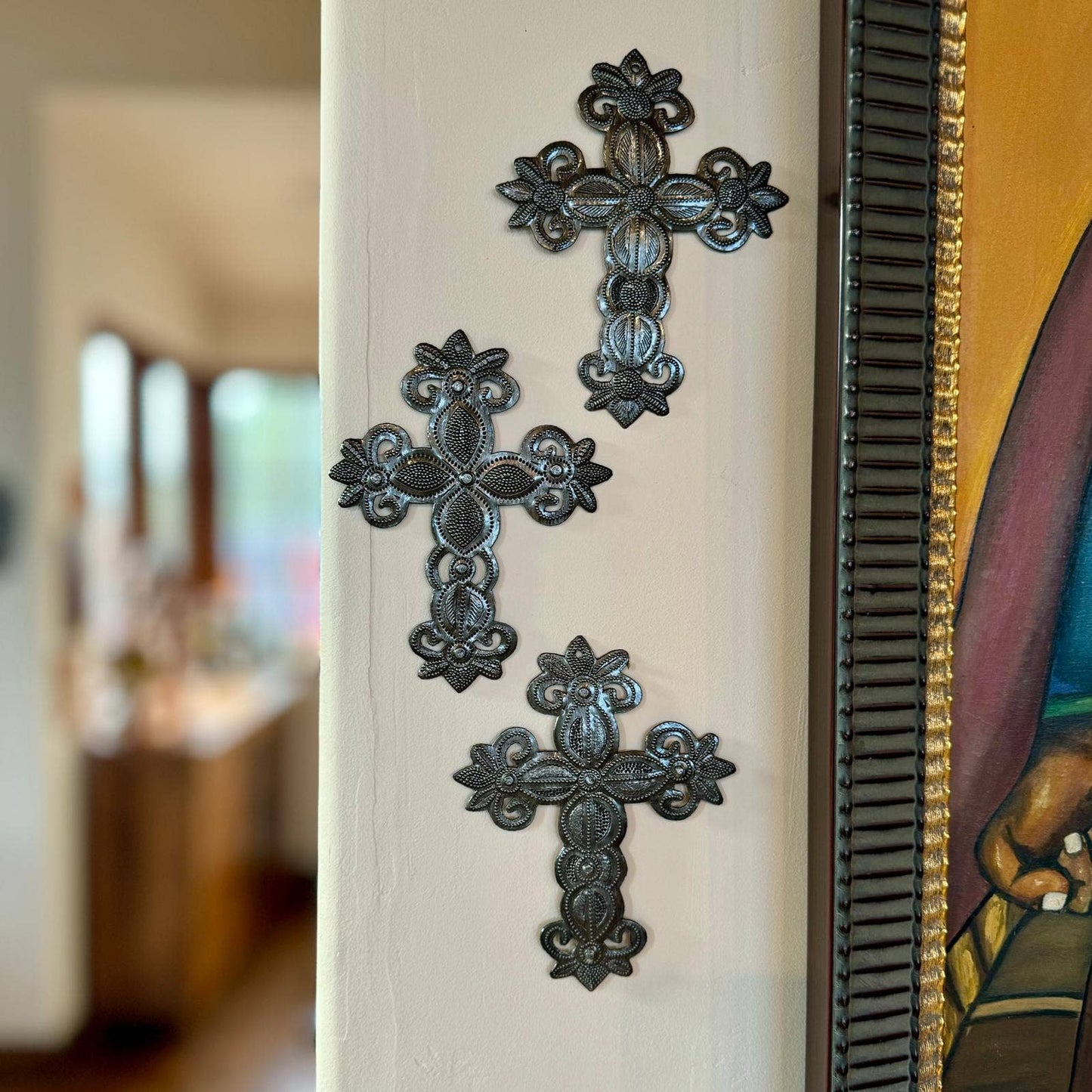 Set of 3 Handcrafted Decorative Crosses - 6.5" x 5", Artisan
