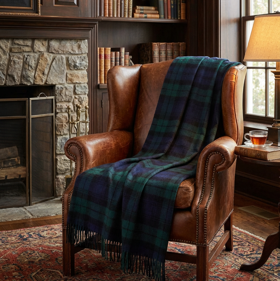 Prince of Scots Highland Tartan Tweed  Merino Wool Throw - Black Watch