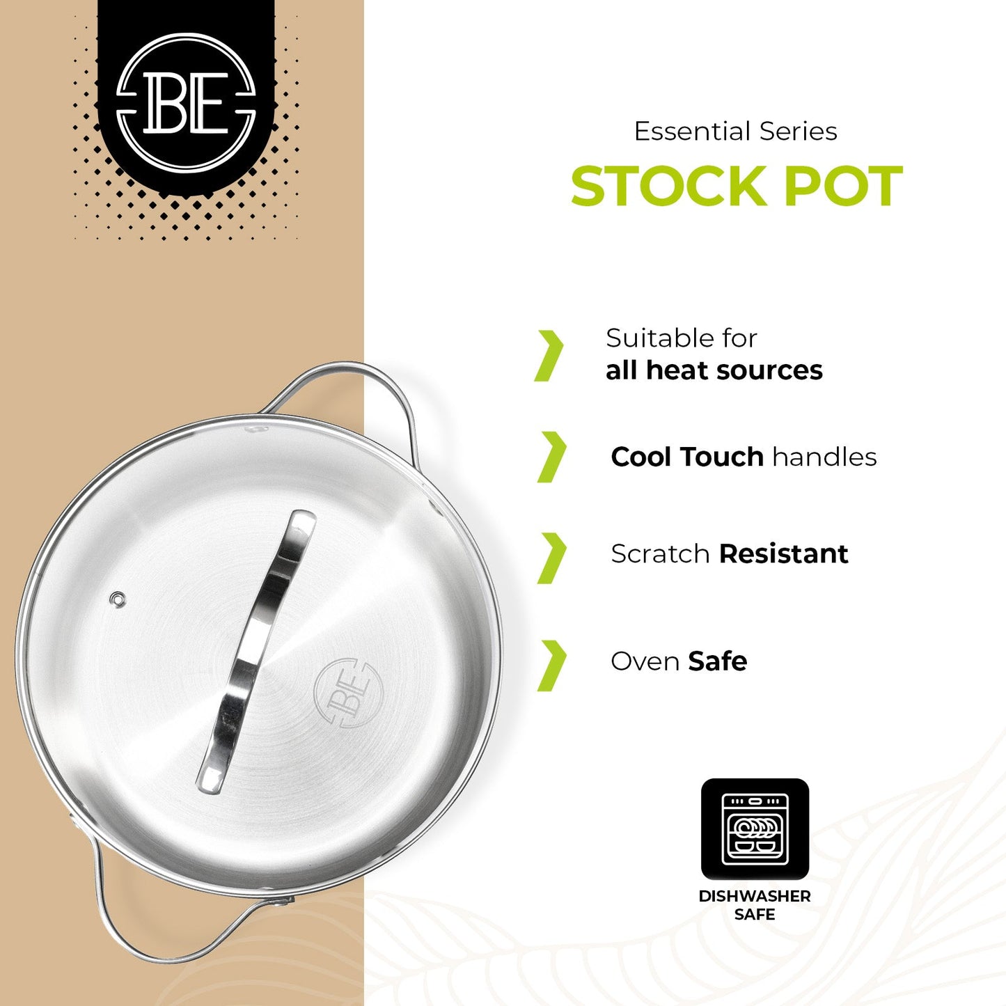 BE | LIVING - Essential Series - 8 qt / 26 cm Stock Pot with lid - Triply Stainless Steel