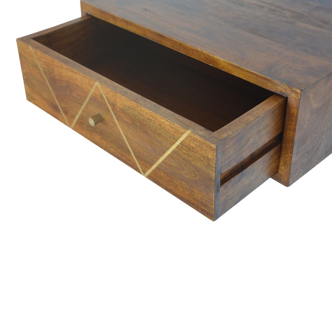 Solid Wood Floating Chestnut Brass Bedside