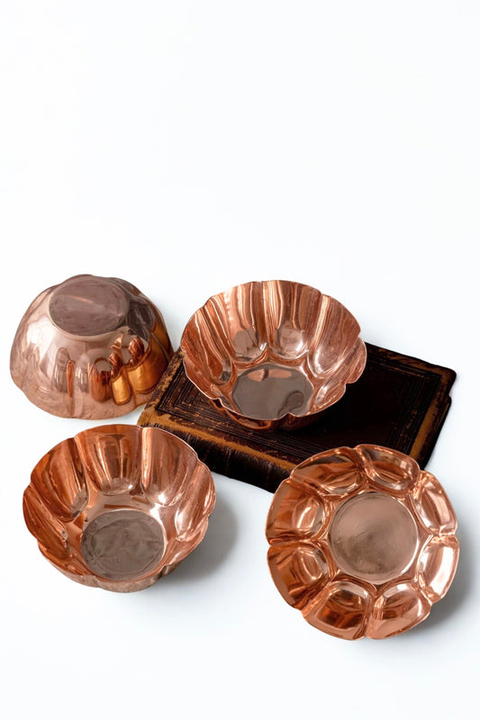 S/2 Vintage Inspired Copper Fluted Bowls with Crown Engraving