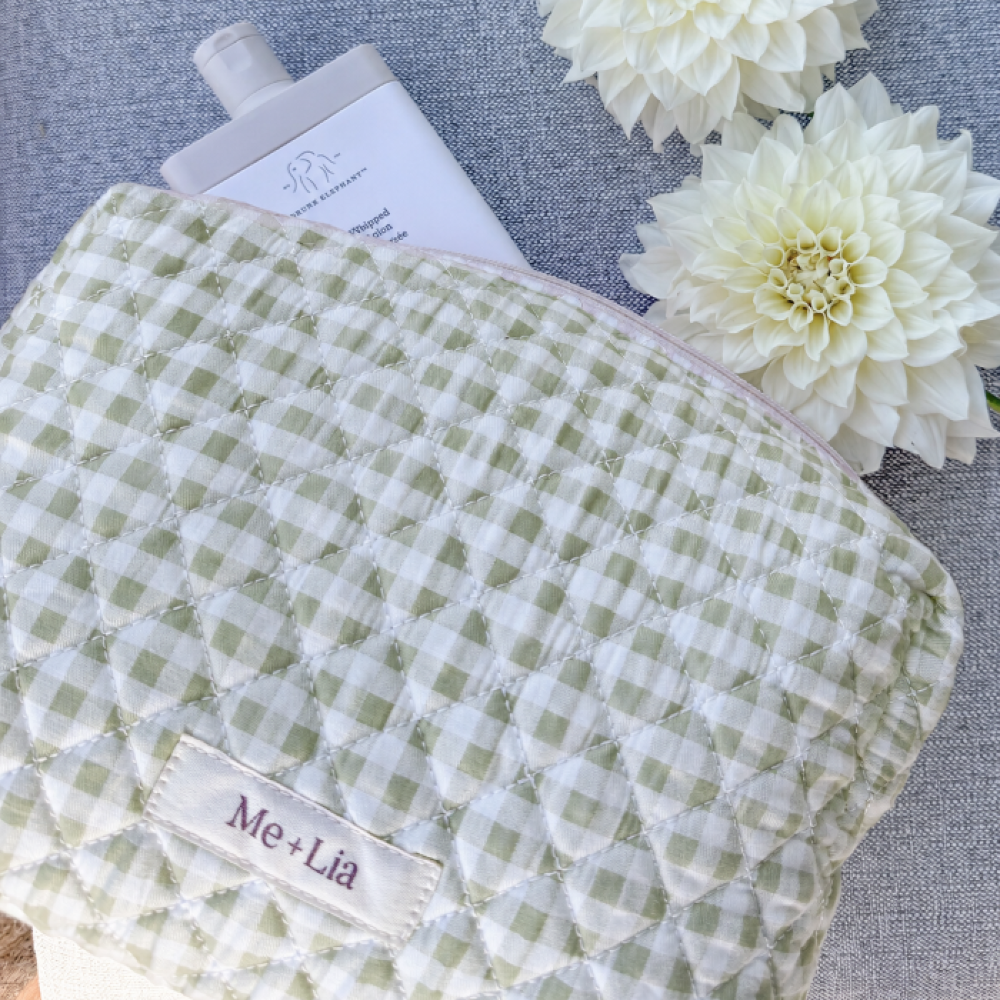 Gingham Matcha Make-up Pouch - Large