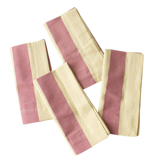 Oh! Stripes (Rose) Block Print Napkins, Set of 4