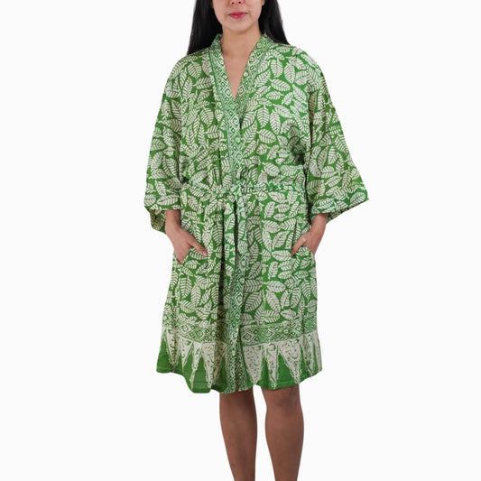 Handmade Batik Robe/ Kimono, Cotton Coffee Leaf