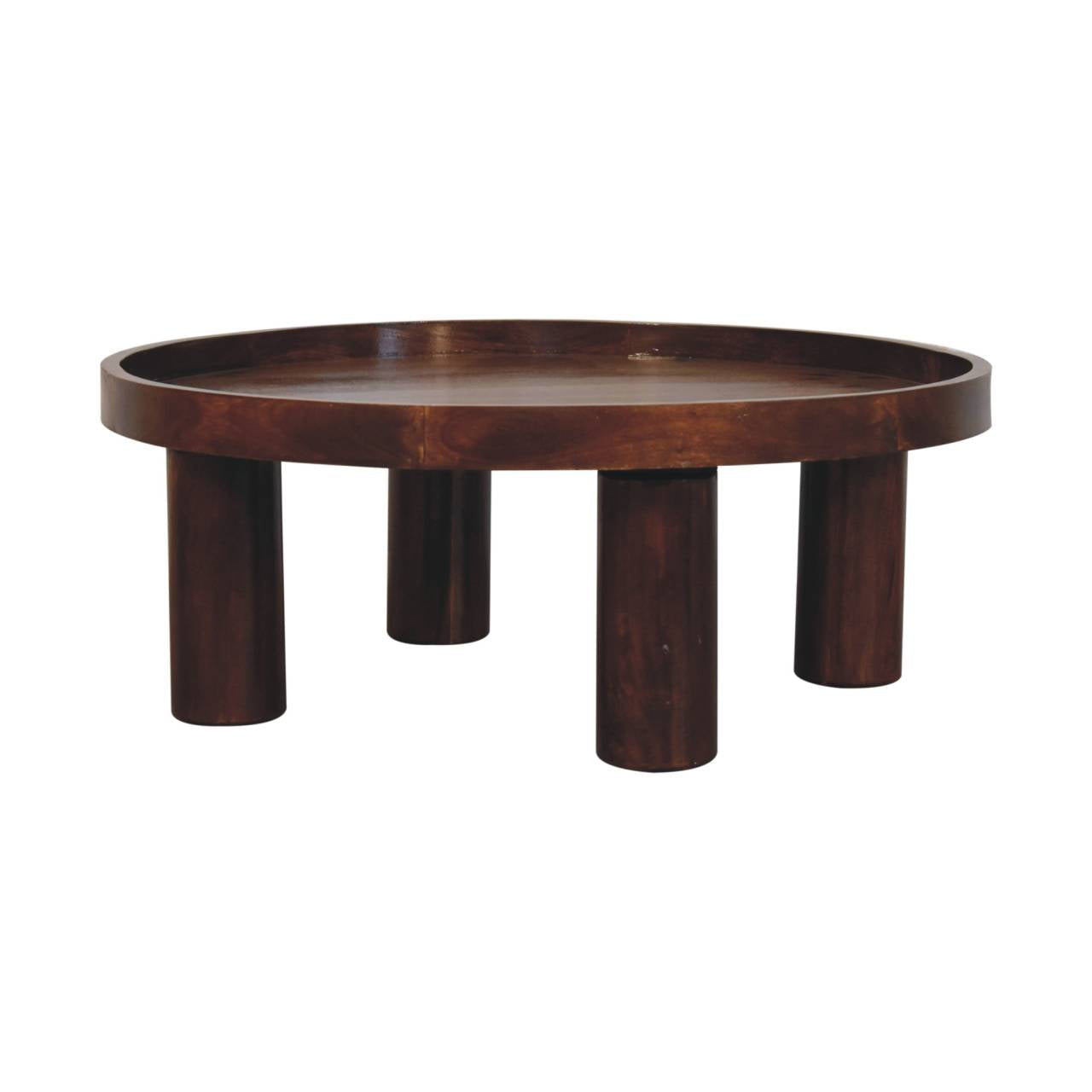 Solid Wood Crescent Coffee Table, Chestnut, Dark Brown