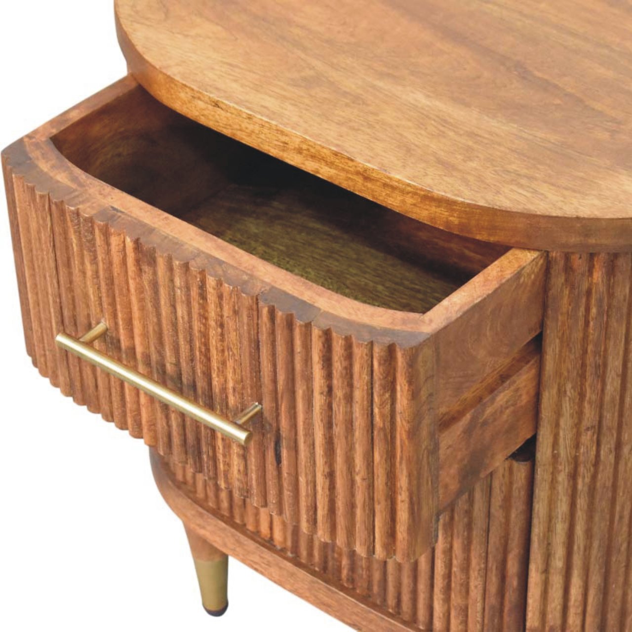 Solid Wood Ribbed Bedside with Brass Accents