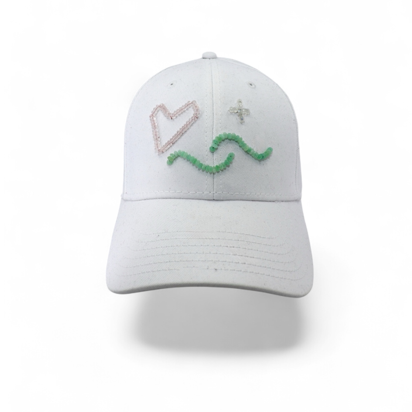 The Energy Project - Love & Light Hat - Hand-Beaded, Natrual Crystals - White