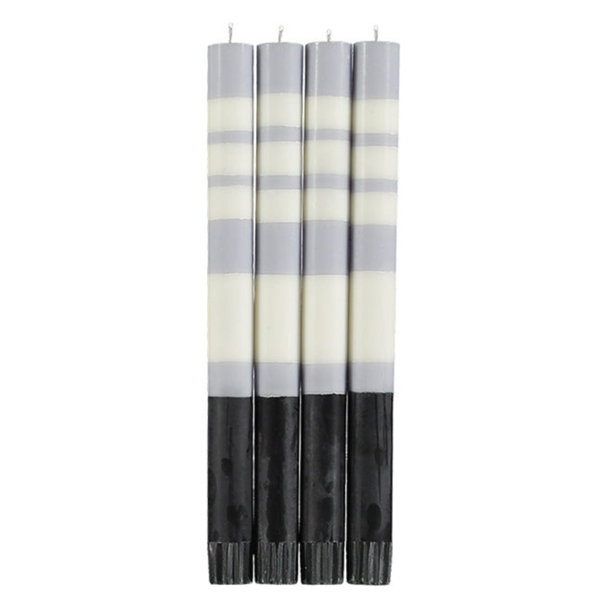 S/4 Striped Jet Black, Pearl White & Dove Grey Dinner Candles